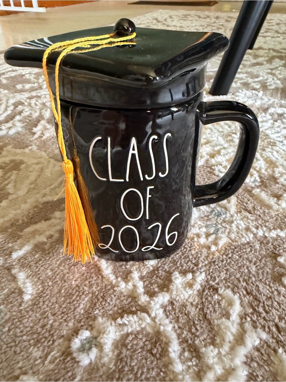 Rae Dunn Black Graduation Mug with Orange Tassel